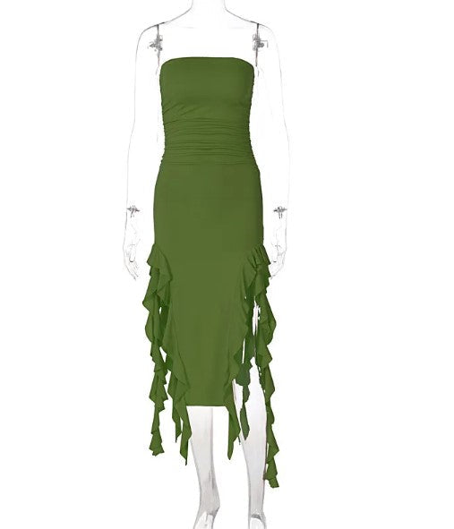 Elegant Strapless Tassel Maxi Dress