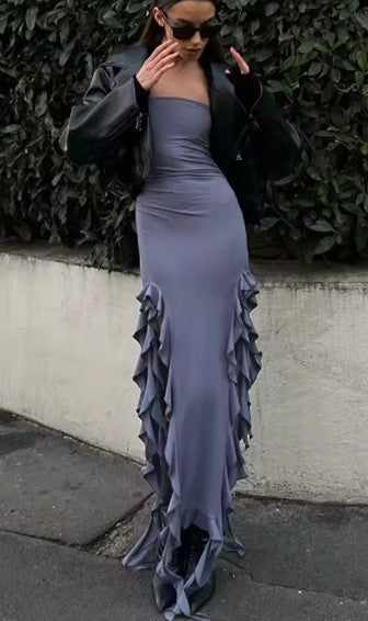 Elegant Strapless Tassel Maxi Dress