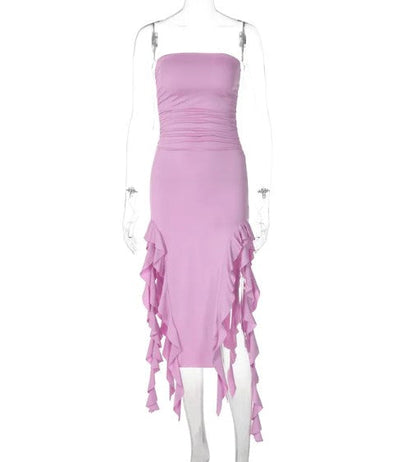 Elegant Strapless Tassel Maxi Dress