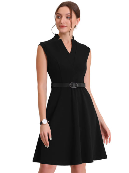 V-Neck Belted Fit & Flare Dress